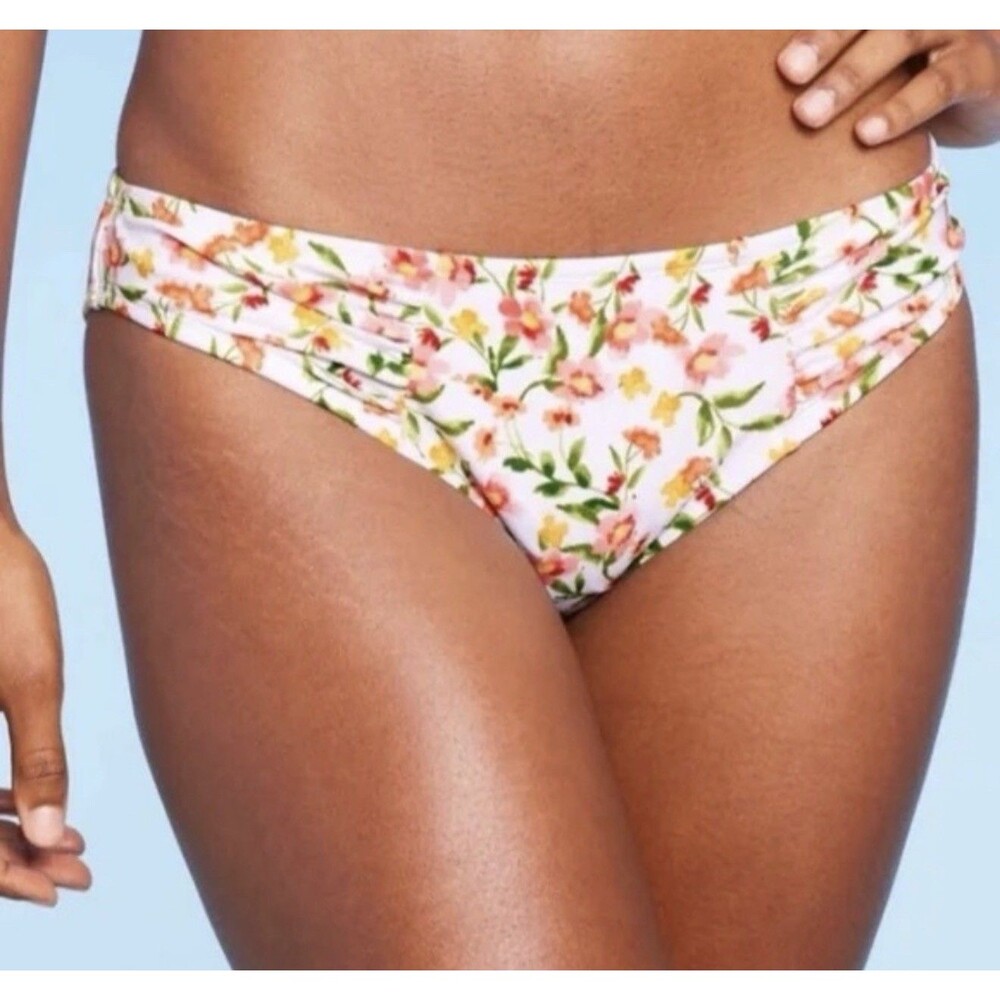 Shade & Shore Women’s Shirred Side Hipster Floral Bikini Bottom Sz Small New